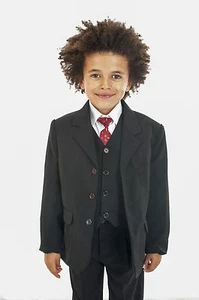 Boys Black Suit 5 Piece Wedding Page Boy Baby Formal Party Smart  (0-3 - 14 yrs) - Picture 1 of 5