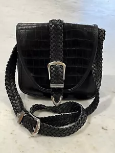 BRIGHTON~BLACK~GENUINELEATHER~BRAIDED STRAP~COWGIRL BUCKLE SHOULDER BAG PURSE - Picture 1 of 12