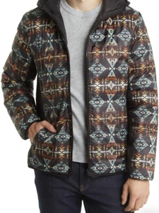Pendleton Yukon Reversible Hooded Down Jacket Diamond Peak Black Blue Large NWT - Picture 1 of 7