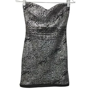 Trac Dress Womens Small Black Silver Strapless Sweetheart Neckline - Picture 1 of 7