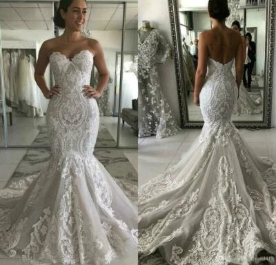 Mermaid Wedding Dresses Sweetheart Lace Appliques Open Back Bridal Gowns Custom - Image 1 of 4