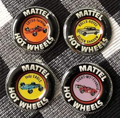 1969 Mattel Hot Wheels Redline Pin Badges Rolls, Royce, Lotus, Firebird, Eagle - Imagem 1 de 4