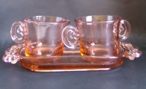 Antique CZECH Josef Inwald PINK DEPRESSION Glass Bead & Open Lace Cream Sugar - Picture 1 of 13