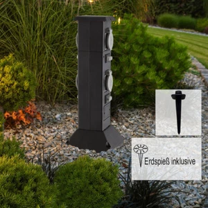 Steckdosensäule Gartensteckdose Außen 4 fach Stromverteiler Erdspieß H 40 cm - Bild 1 von 12