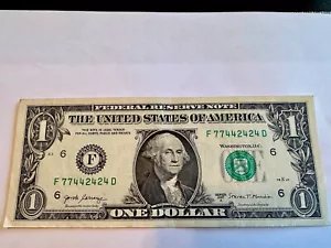 Fancy Serial Number trinary 1 dollar bill - Picture 1 of 1