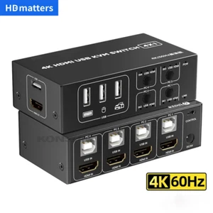 4K 60Hz HDMI KVM Switch 4x1 HDMI USB KVM Switcher 4 in 1 out w/ Desktop Contror - Picture 1 of 11