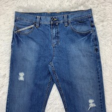 Vintage Hurley Jeans 34 Blue Straight Distressed Skate Punk Denim Actual 36x30.5