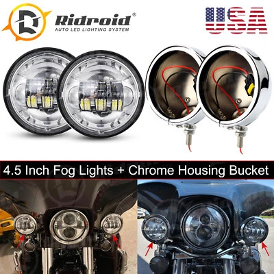Luz de paso antiniebla LED cromada de 4,5"" 4-1/2 pulgadas + soporte de carcasa para motocicleta Foto 1 de 4
