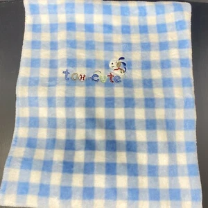 Just One Year Carters Blue White Checks Baby Blanket Too Cute Dog Plaid Gingham - Picture 1 of 3