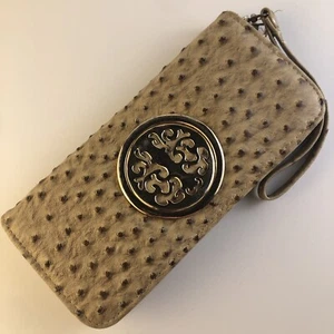 Hellbraune Straußenleder Reißverschluss Clutch Geldbörse mit Kalbsleder - Bild 1 von 9
