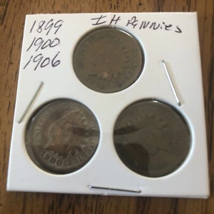 1899, 1900, 1906 Indian Head Penny’s U.S. Small Cent Coin, Nice Old Coins M008 - Picture 1 of 2