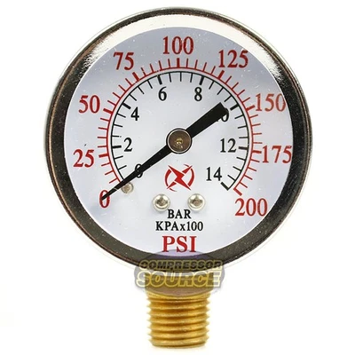 Air Compressor Pressure / Hydraulic Gauge 2" Face Side Mount 1/4" NPT 0-200 PSI - Image 1 of 4