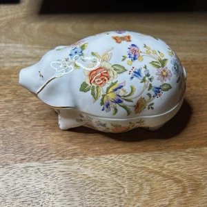 Aynsley Cottage Garden Floral Pig Trinket Jewelry Box Made In England - Picture 1 of 9