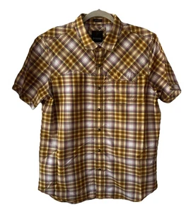 Nueva Camisa Prana Para Hombres Calce Ajustado Grande Perla A Presión Marrón Borgoña Cuadros Manga S - Imagen 1 de 8