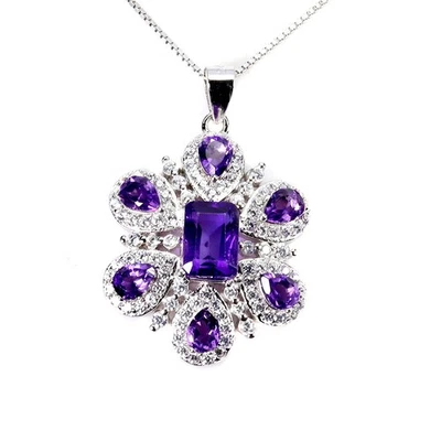 925 Sterling Silver Necklace Octagon Amethyst 7x5mm Gemstone Jewelry 18inches - Image 1 of 4
