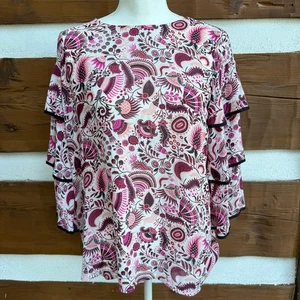 LOFT Top rosa, burgunderrot, schwarz geblümt. Bluse, Glockenärmel, gefüttert, Gr. Small S - Bild 1 von 12