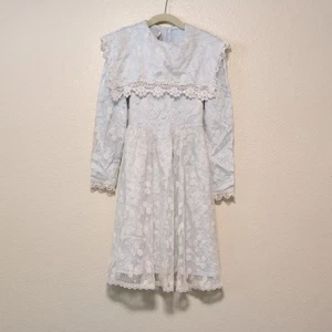 Vintage Jessica McClintock Mädchen Gunne Sax Stil viktorianisches Kleid Spitze blau Gr. 7 - Bild 1 von 6