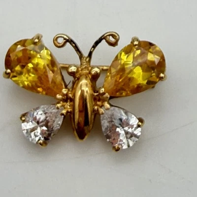 Винтажная брошь на булавке из стерлингового серебра с цитриновым цветным камнем бабочкой Vermeil Estate - Изображение 1 из 4