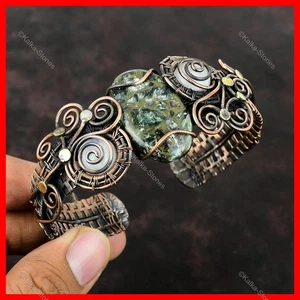 Kupfer Kupfer Seraphinit Stein Regenbogen Mondstein Verlobungsdraht umwickelt Manschette - Bild 1 von 11