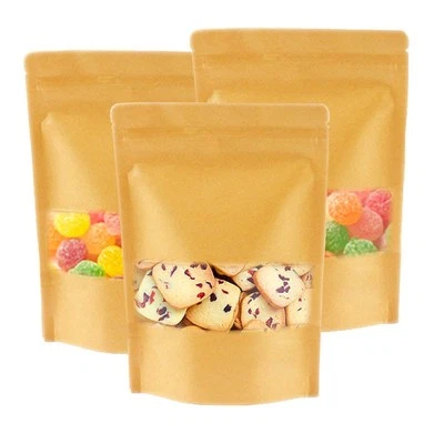 Bolsas marrones con cierre de cremallera resellables con ventana Foto 1 de 4