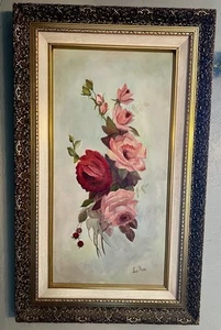 Vintage gerahmtes Öl rote & rosa Rosen Blumen ein Stillleben - Künstler signiert: LaRae - Bild 1 von 14