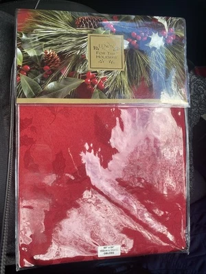 Lenox Holiday Holly Damask Red Tablecloth 60 X 84 Rect Christmas - Image 1 of 4