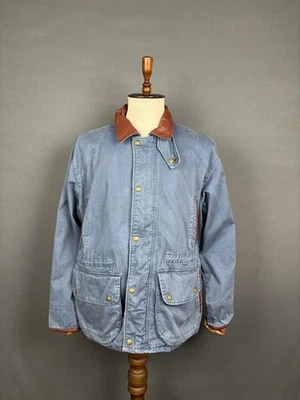 Orvis Mens Chore Coat Size L Blue Cotton Long Sleeve Leather Collared Jacket - Image 1 of 4