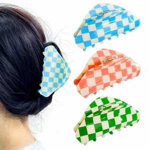 3 - Pack Multicolored Checkered Hair Claw Clips Medium - Sized Clips for All ... - Picture 1 of 6