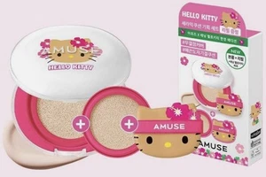 AMUSE x Tanning Hello Kitty CERAMIC Skin Perfector Cushion 15g+Refill 15g NEW - Picture 1 of 5