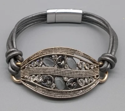 Versilbert Armreif Damenschmuck mit Strasssteine (magnetisch Verschluss ) - Bild 1 von 4