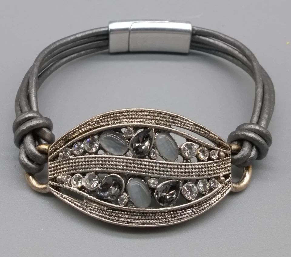 Versilbert Armreif Damenschmuck mit Strasssteine (magnetisch Verschluss ) - Bild 1 von 4