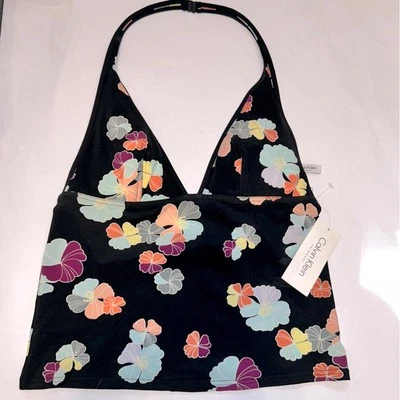 Traje de baño Tankini halter floral púrpura melocotón negro Calvin Klein NUEVO NUEVO CON ETIQUETAS Foto 1 de 4
