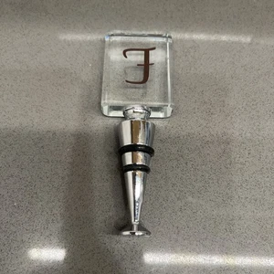 Heavy Glass Crystal Decanter Bottle Stopper “F” Initial Square Glass Barware - Picture 1 of 4