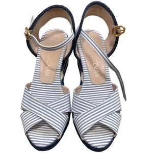 Stuart Weitzman Mirela Nautical Navy Blue White Espadrilles Sandals size 8.5 - Picture 1 of 10