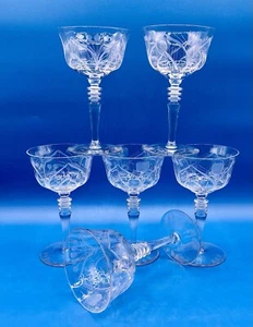 6 Vintage Libbey Rock Sharpe “Mosque Rose” Etched Champagne/ Sherbet Glasses /b - Picture 1 of 9