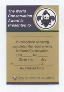 World Conservation Award Certificate Card (Print 2012), White Card Stock, Mint! - Picture 1 of 2