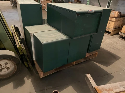 Vintage Art Deco Metal Cabinets - Lot of 7 - Including Base Cabinet Cover