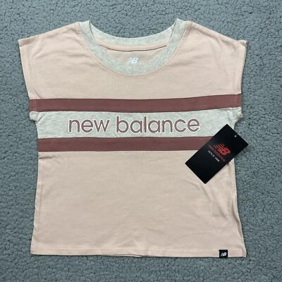 New Balance Shirt Girls Small 7/8 Oyster Pink Cropped Cap Sleeve Athletic Tee - Image 1 of 4