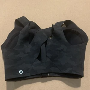Lululemon Womens Front Zip Up Sports Bra 32DDD Black/gray ~EXCELLENT CONDITION - Picture 1 of 11