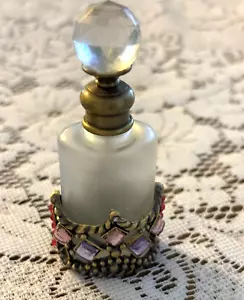 Botella de perfume vintage pequeña de vidrio vacía recargable de vidrio esmerilado adornada - Imagen 1 de 1