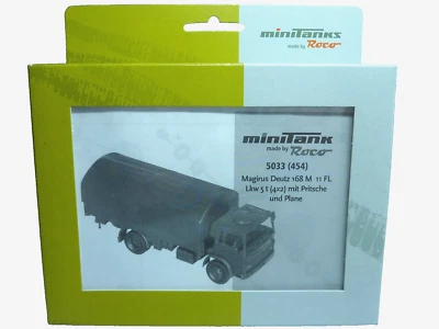 ROCO MINITANK H0 454 5033 MAGIRUS DEUTZ 168 M 11 FL LKW 5T 4x2 + PRITSCHE PLANE - Bild 1 von 4