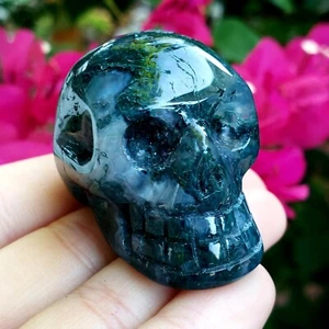 Green Moss Agate Polished natural crystal healing gemstone skull - pc#2 - Picture 1 of 7