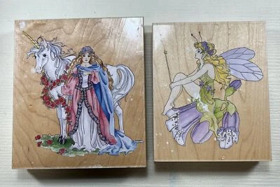 Fairy On Foxglove Rubber Stamp Unicorn And Maiden Stamps Happen Inc. Lot Of 2 - Image 1 of 4
