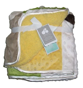 Just Born Patchwork Minky Dot Blue Green Brown Tan Yellow Sherpa Baby Blanket - Picture 1 of 4