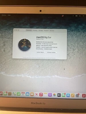 MacBook Air 13-Inch Early 2014 (A1398) Dual-Core Intel C 4GB RAM, 256kb Big Sur - Image 1 of 4