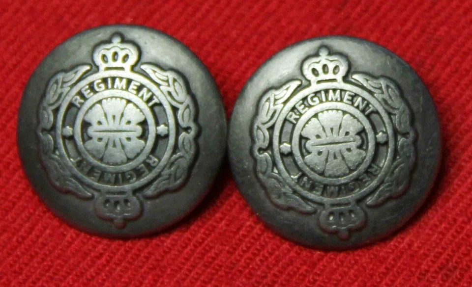 Two Regiment Blazer Buttons Gray Metal Crown Laurel Semi-Dome Shank Men's - Image 1 of 1
