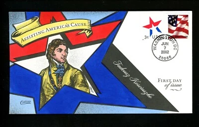 US FDC #3620 Collins Hand Painted HP 2002 Washington DC Flag Tadeusz Kosciuszko - Image 1 of 2