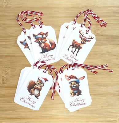 Christmas Gift Tags Cute forest animals in Santa hats loose tags Xmas labels - Image 1 of 3