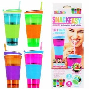 2 IN 1 BECHER TO GO + SNACK GETRÄNK REISE BECHER STROHHALTER FOOD KINDER SCHULE - Bild 1 von 2