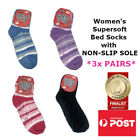 Women's Super Soft Fluffy Non-Slip Sole Stripey Bed Socks 3x PAIRS
